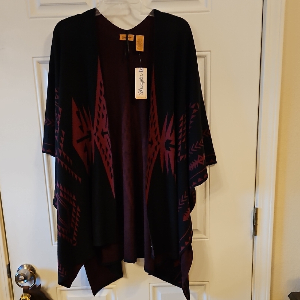 Wrangler Burgundy and Black Knit Poncho